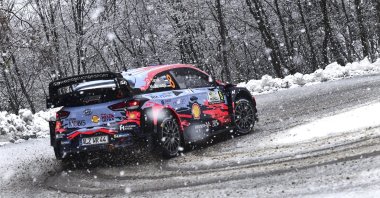 Hyundai driver Ott Tanak steers his car during Day 2 of the WRC ACI Rally Monza in Monza, Italy, Dec. 05, 2020. (EPA Photo)