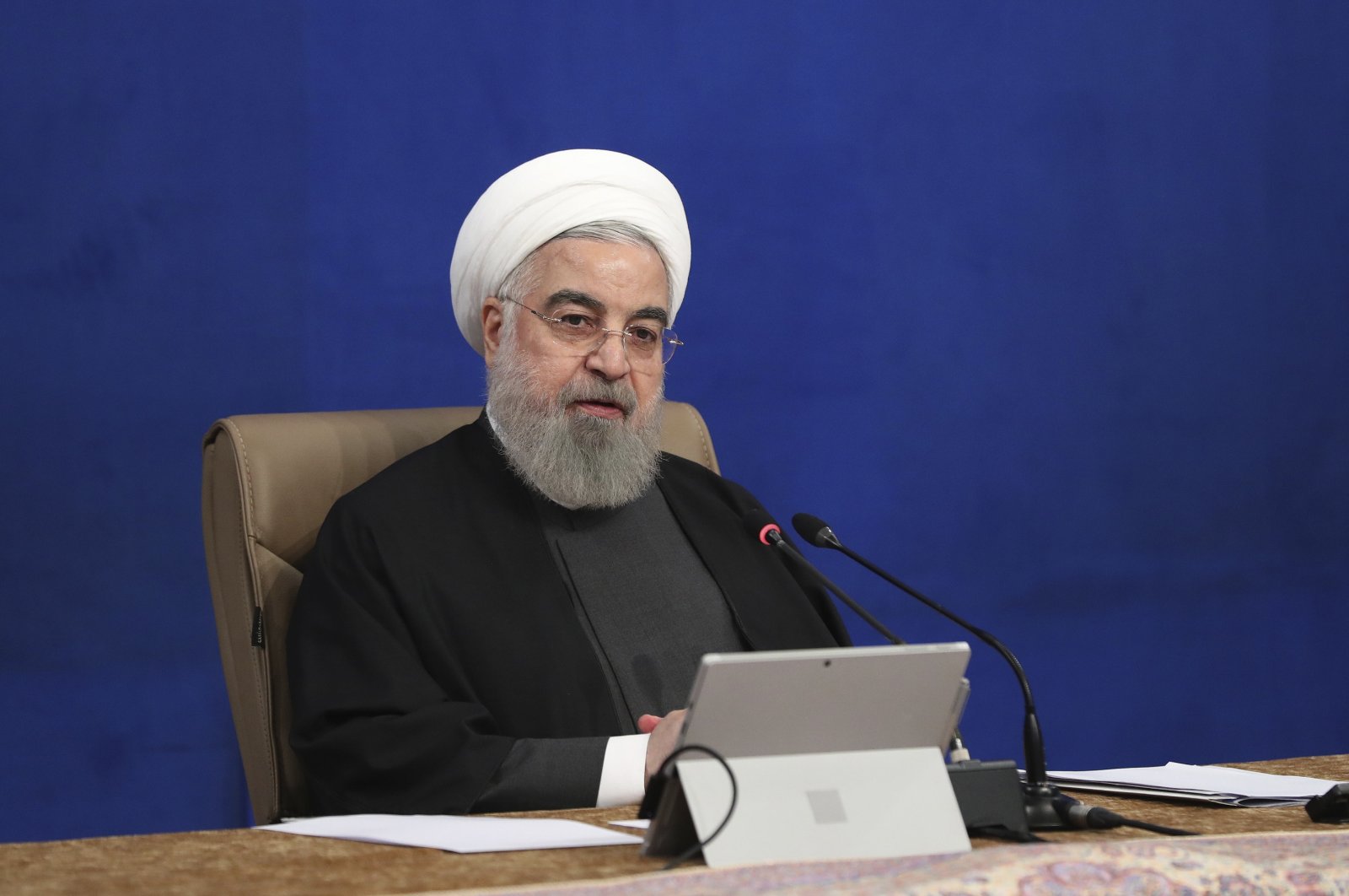 President Hassan Rouhani speaks at a Cabinet meeting in Tehran, Iran, Dec. 16, 2020, in this photo released by the official website of the office of the Iranian Presidency. (AP Photo)