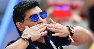 Diego Maradona gestures during a 2018 World Cup match between France and Argentina at the Kazan Arena stadium, in Kazan, Russia, June 30, 2018. (AFP Photo)