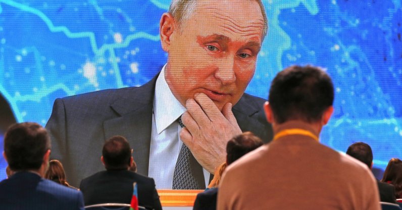 Russian President Vladimir Putin speaks via video call during a news conference in Moscow, Russia, Dec. 17, 2020. (AP Photo)