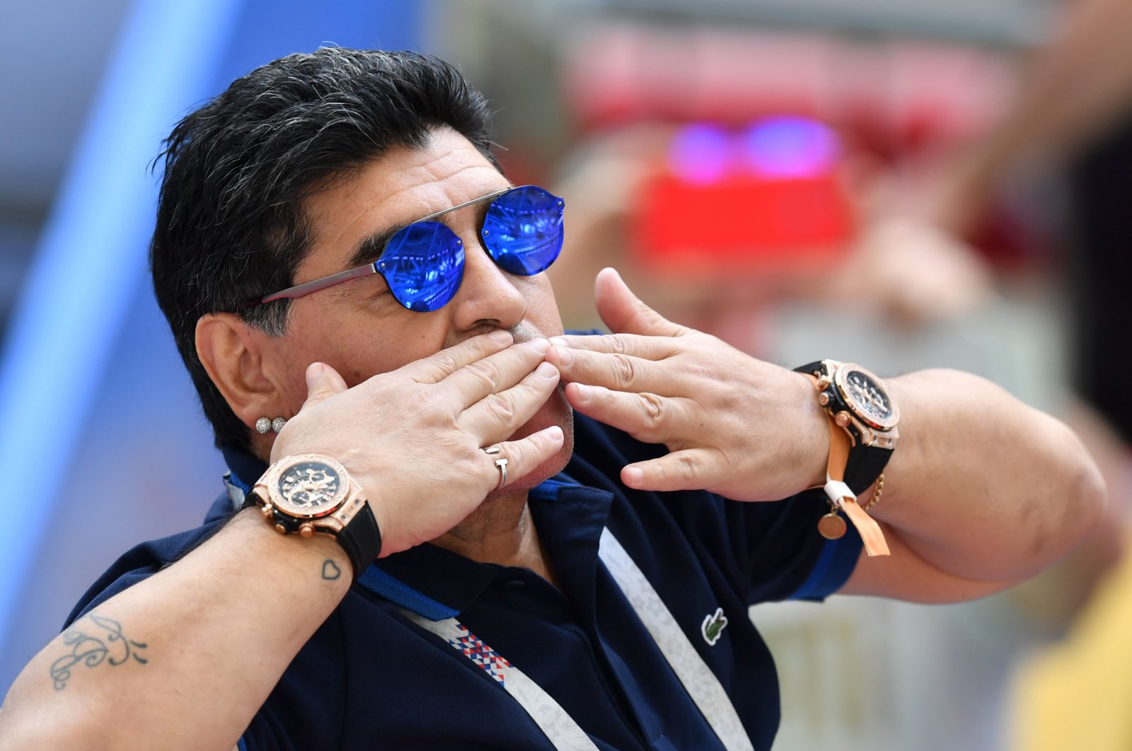 Diego Maradona gestures during a 2018 World Cup match between France and Argentina at the Kazan Arena stadium, in Kazan, Russia, June 30, 2018. (AFP Photo)