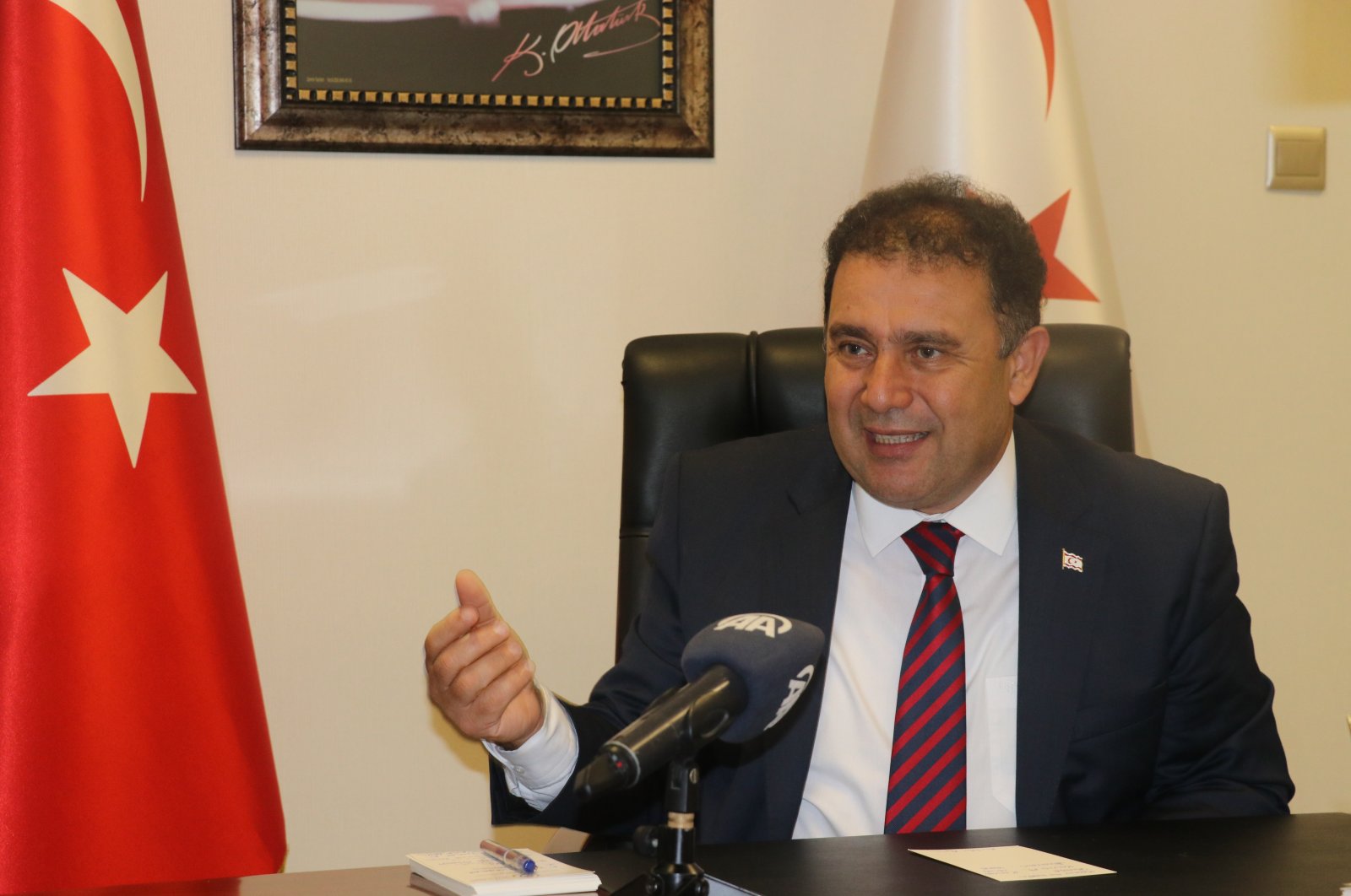 Turkish Republic of Northern Cyprus (TRNC) Prime Minister Ersan Saner speaks to the Anadolu Agency (AA), Dec. 18, 2020. (AA Photo)