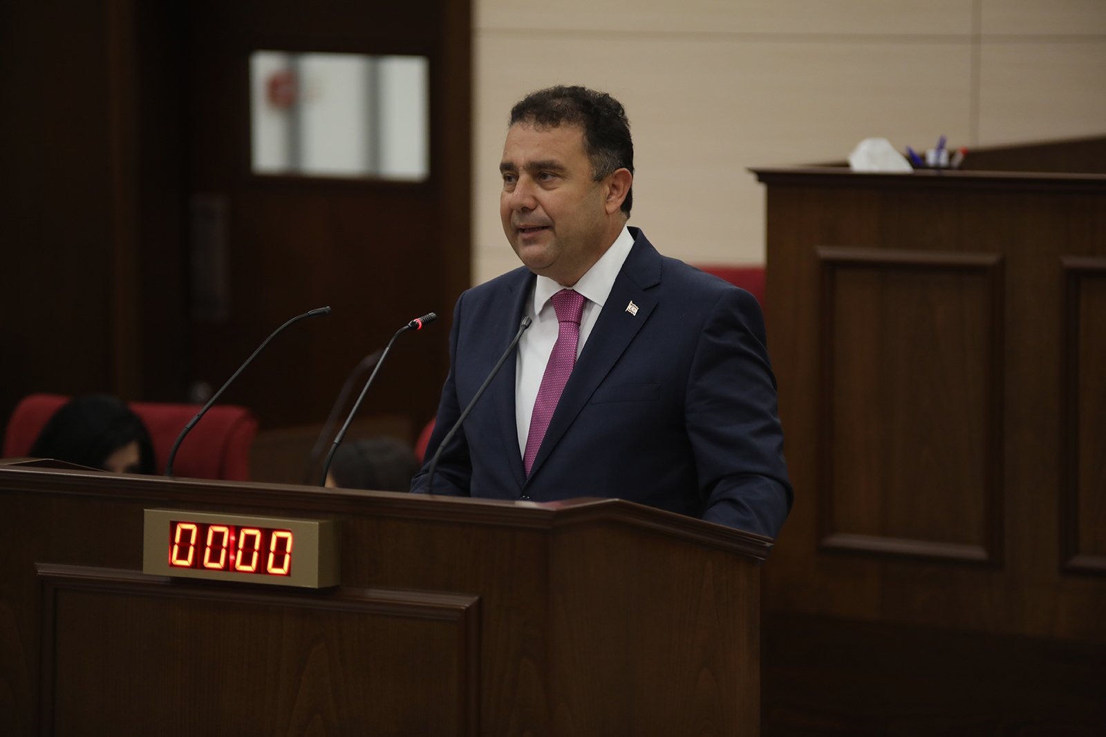 Turkish Republic of Northern Cyprus (TRNC) Prime Minister Ersan Saner speaks at the Assembly of the Republic, Lefkoşa (Nicosia), TRNC, Dec. 14, 2020 (AA Photo)