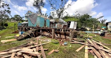 Debris from houses destroyed by Cyclone Yasa lay on the ground, on Vanua Levu Island, Fiji, Dec. 19, 2020. (Fiji Red Cross via AFP)