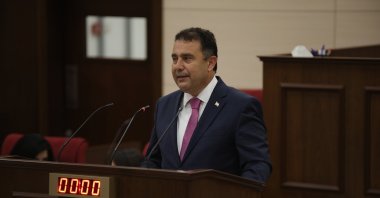 Turkish Republic of Northern Cyprus (TRNC) Prime Minister Ersan Saner speaks at the Assembly of the Republic, Lefkoşa (Nicosia), TRNC, Dec. 14, 2020 (AA Photo)