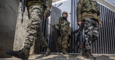 Indian soldiers come out of the house of a leader of the People’s Democratic Party where a personal security officer was killed in a rebel attack in Srinagar, Indian controlled Kashmir, Dec. 14, 2020. (AP Photo)