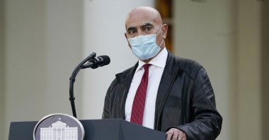Dr. Moncef Slaoui, chief adviser to Operation Warp Speed, speaks in the Rose Garden of the White House, in Washington, D.C. on Nov. 13, 2020. (AP Photo)
