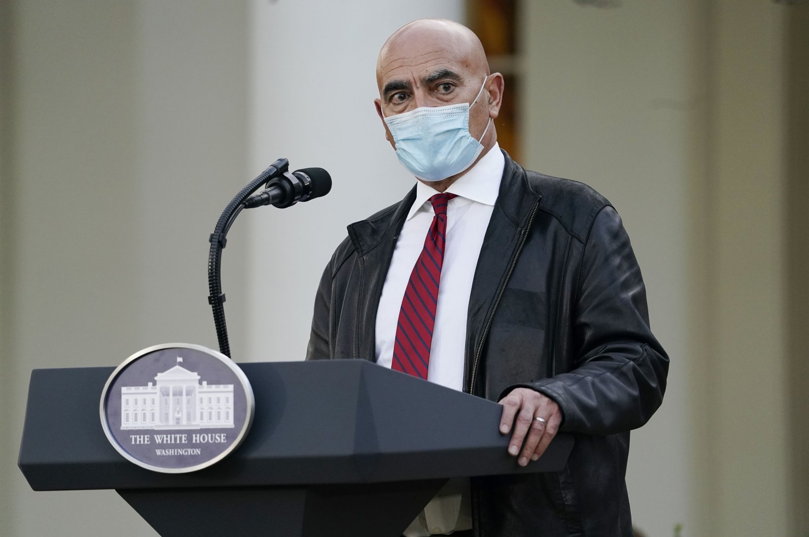 Dr. Moncef Slaoui, chief adviser to Operation Warp Speed, speaks in the Rose Garden of the White House, in Washington, D.C. on Nov. 13, 2020. (AP Photo)
