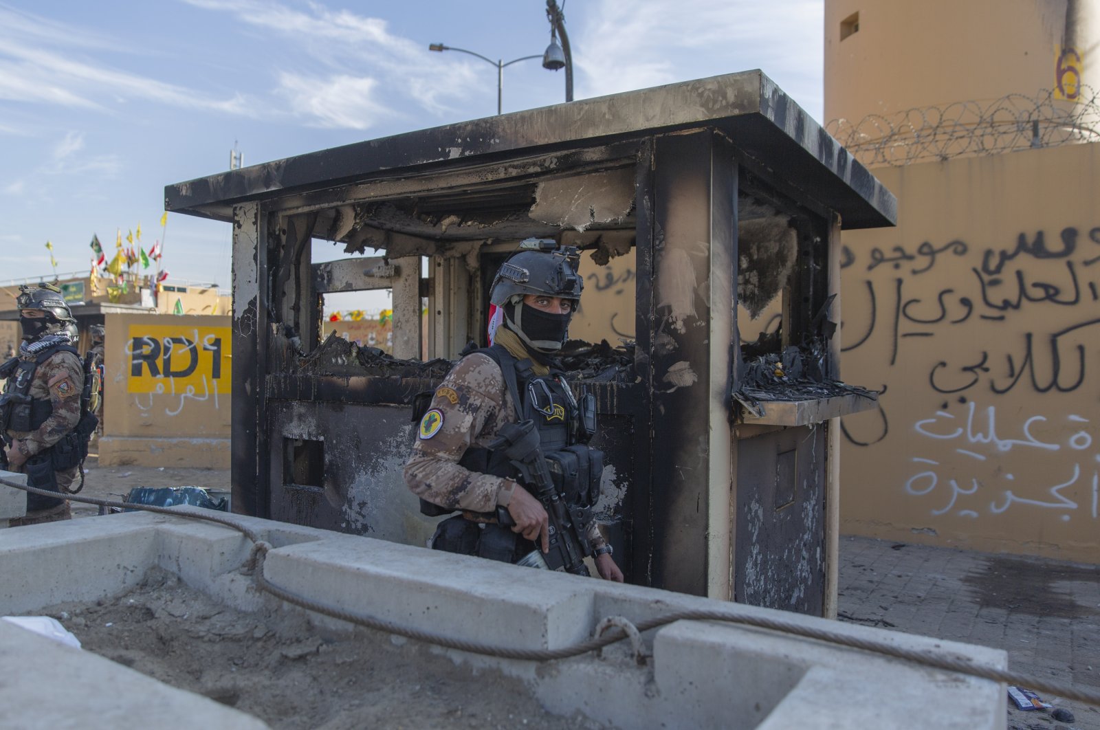 Iraqi army soldiers are deployed in front of the U.S. embassy, in Baghdad, Iraq, Jan. 1, 2020. (AP Photo)