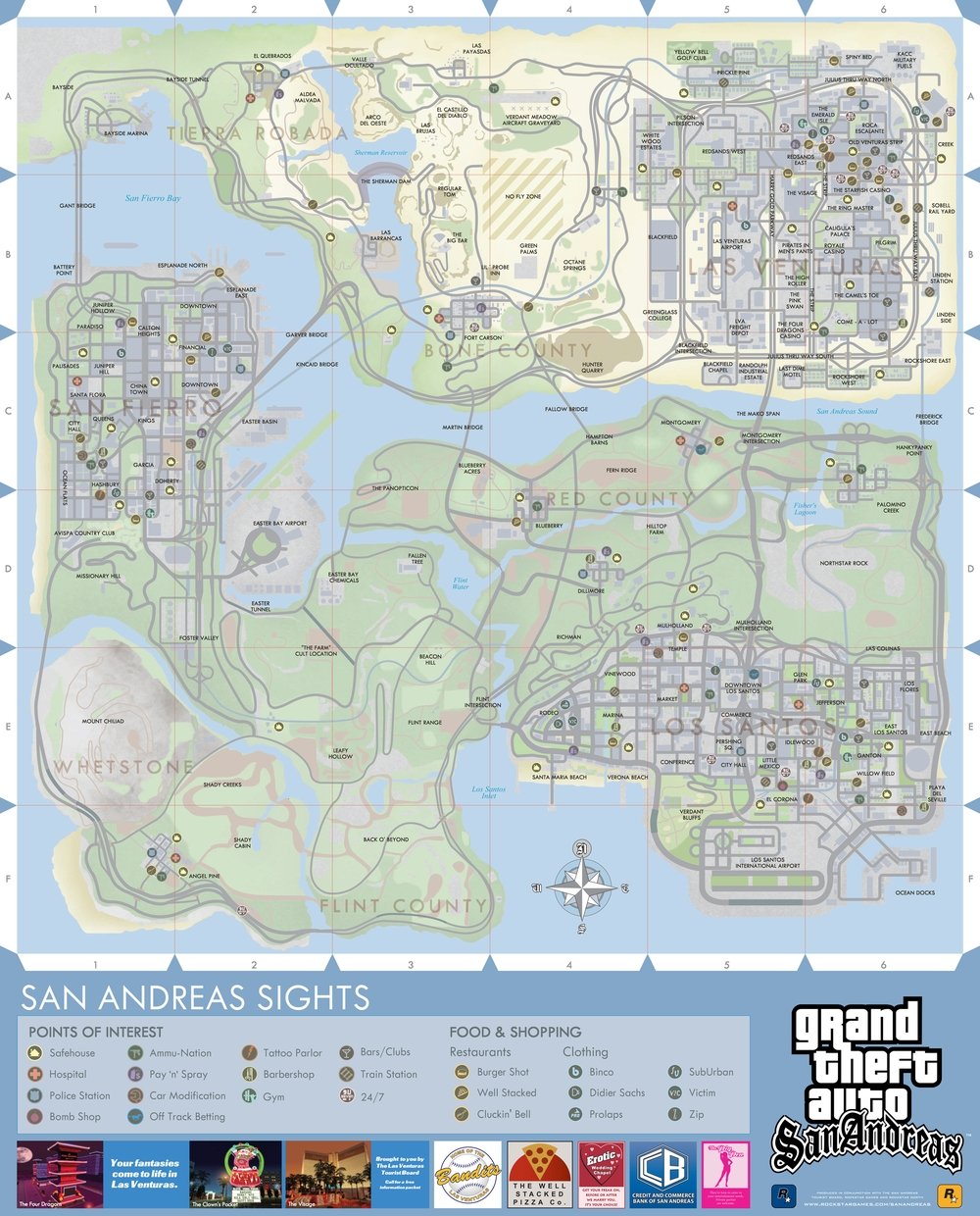 The official San Andreas Tourist Board map. (Courtesy of Rockstar Games)