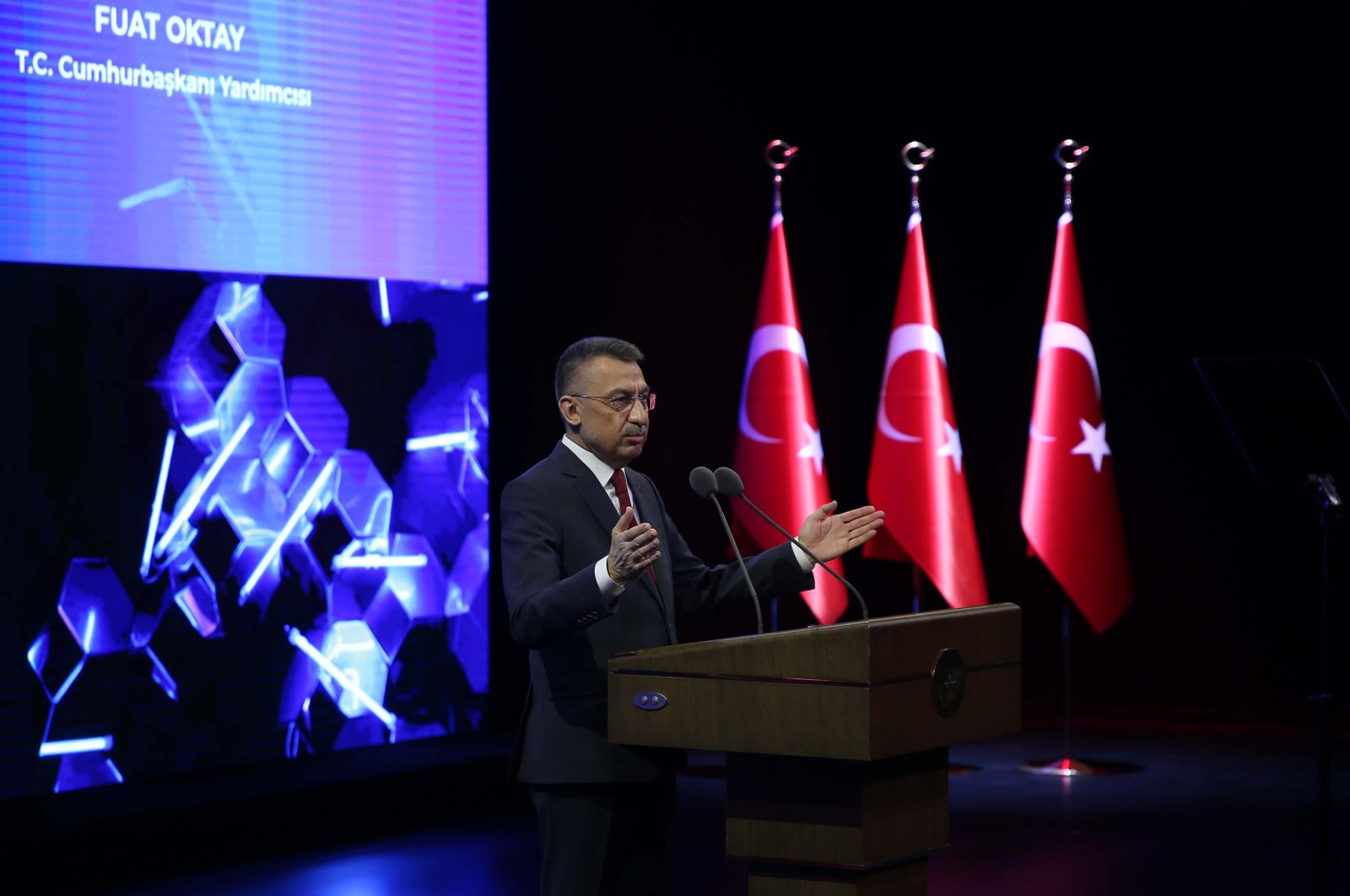 Vice President Fuat Oktay addresses the cybersecurity summit, in the capital Ankara, Turkey, Dec. 21, 2020. (AA Photo)