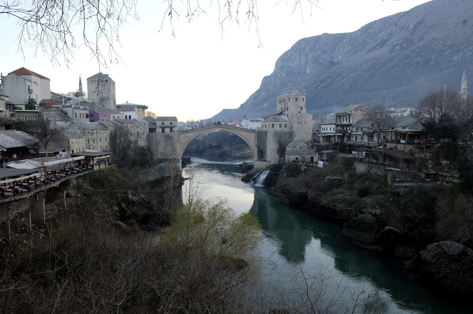 The Old Bridge, or Stari Most, in Mostar, one of Bosnia's best-known landmarks, in Mostar, Bosnia-Herzegovina, Dec. 20, 2020. (AP Photo)