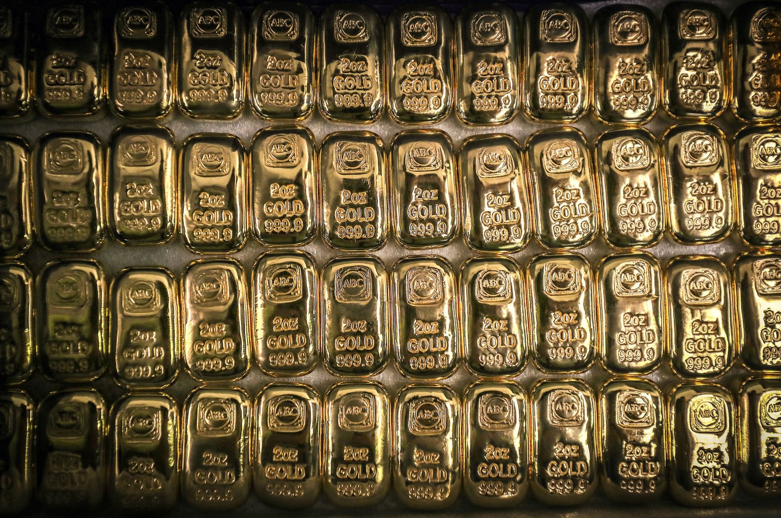 Ounce gold bars are displayed at the ABC Refinery smelter in Sydney, New South Wales, Australia, July 2, 2020. (Getty Images)