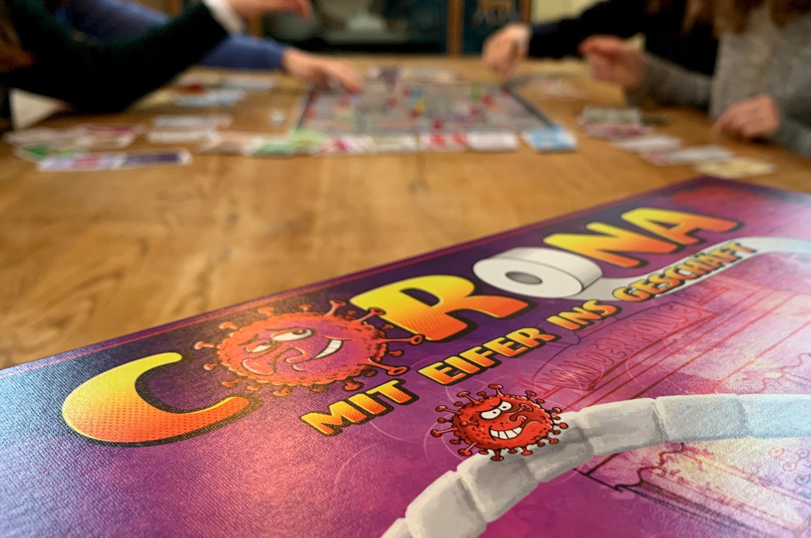 "Corona – the rush to the shops" board game invented by the Schwaderlapp sisters to pass the time in lockdown, in Wiesbaden Biebrich, Germany, Dec. 20, 2020. (REUTERS/Annkathrin Weiss)