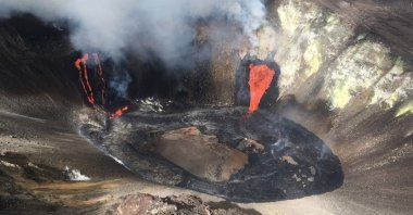 A plume rises near active fissures in the crater of Hawaii's Kilauea volcano, U.S., Dec. 21, 2020. (AP Photo)