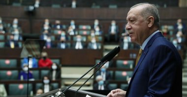 President Recep Tayyip Erdoğan speaks at the Turkish Parliament in Ankara, Turkey, Dec. 23, 2020. (AA Photo)