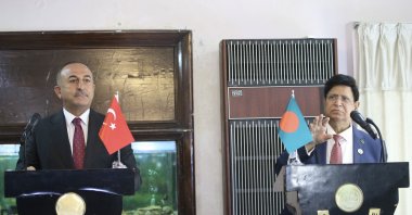 Foreign Minister Mevlüt Çavuşoğlu in a joint press conference with his counterpart A.K. Abdul Momen in Dhaka, Bangladesh, Dec. 23, 2020 (AA Photo)