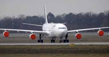 An Airbus A320-300 aircraft "Dorsten" of German flag carrier Lufthansa parks on a closed runway at the international airport in Frankfurt am Main, Germany, Dec. 21, 2020. (EPA Photo)