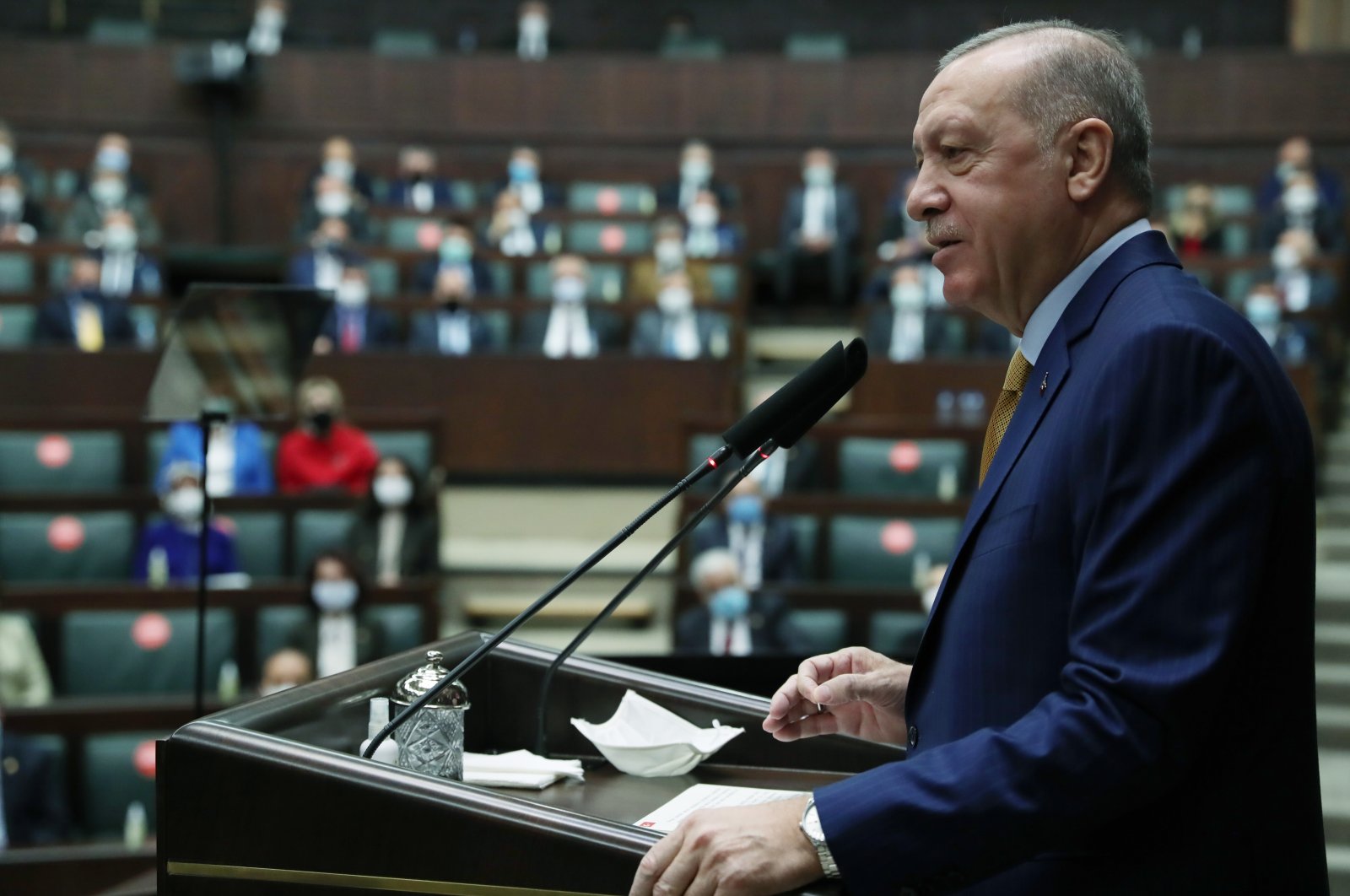 President Recep Tayyip Erdoğan speaks at the Turkish Parliament in Ankara, Turkey, Dec. 23, 2020. (AA Photo)
