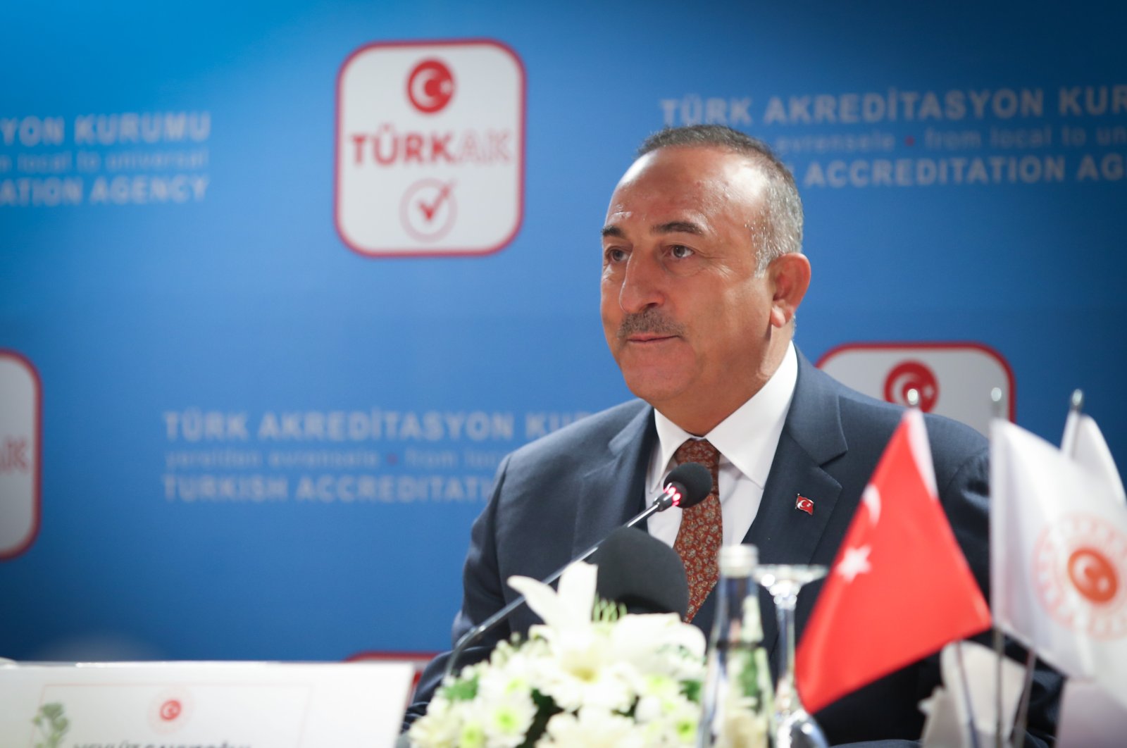 Foreign Minister Mevlüt Çavuşoğlu addresses staff of the Turkish Accreditation Agency (TÜRKAK) in the capital Ankara, Turkey, Dec. 24, 2020. (AA Photo)