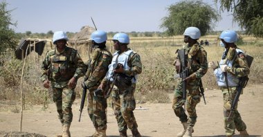 UN peacekeepers make a patrol in the village of Nhialdiu, part of an increase in patrols since an increase of reports of violent attacks on the road from Bentiu to Nhialdu in South Sudan, Dec. 7, 2018. (AP Photo)
