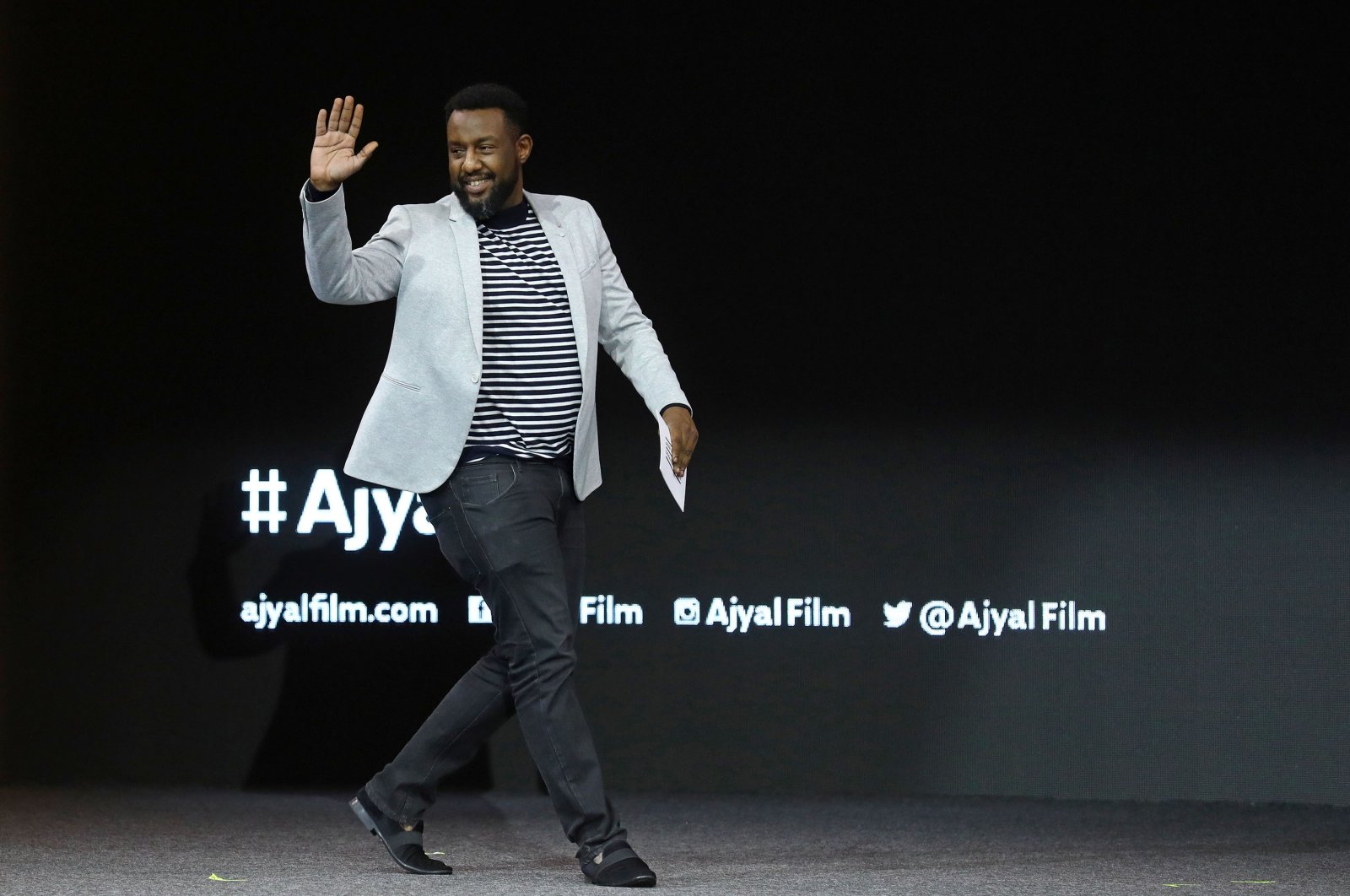 Director of 'You Will Die at Twenty' Amjad Abu Alala on stage during the Award Ceremony on the final night of the Ajyal Film Festival on November 23, 2019 in Doha, Qatar. (Getty Images)