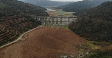 A view of the reservoir of Alibeyköy Dam, an area suffering from drought, in Istanbul, Turkey, Dec. 24, 2020. (İHA PHOTO)