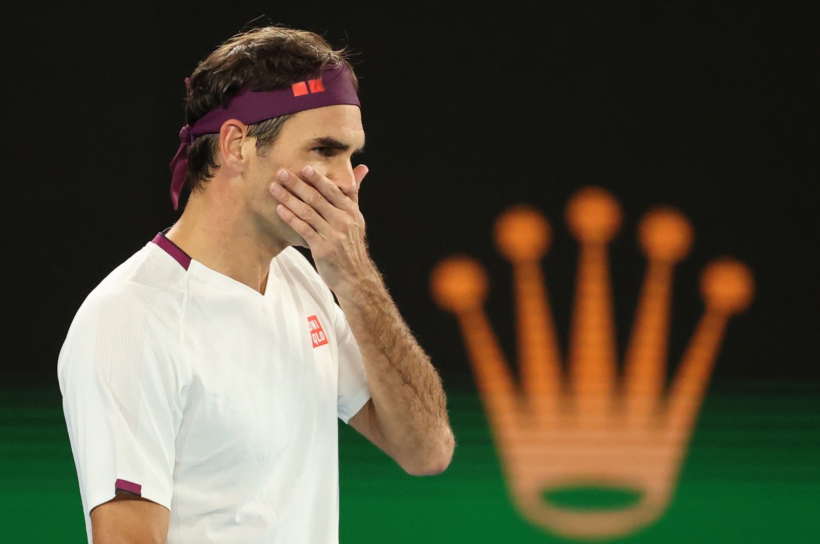 Switzerland's Roger Federer gestures after a point against Hungary's Marton Fucsovics during their men's singles match on day seven of the Australian Open tennis tournament in Melbourne, Australia, Jan. 26, 2020. (AFP Photo)
