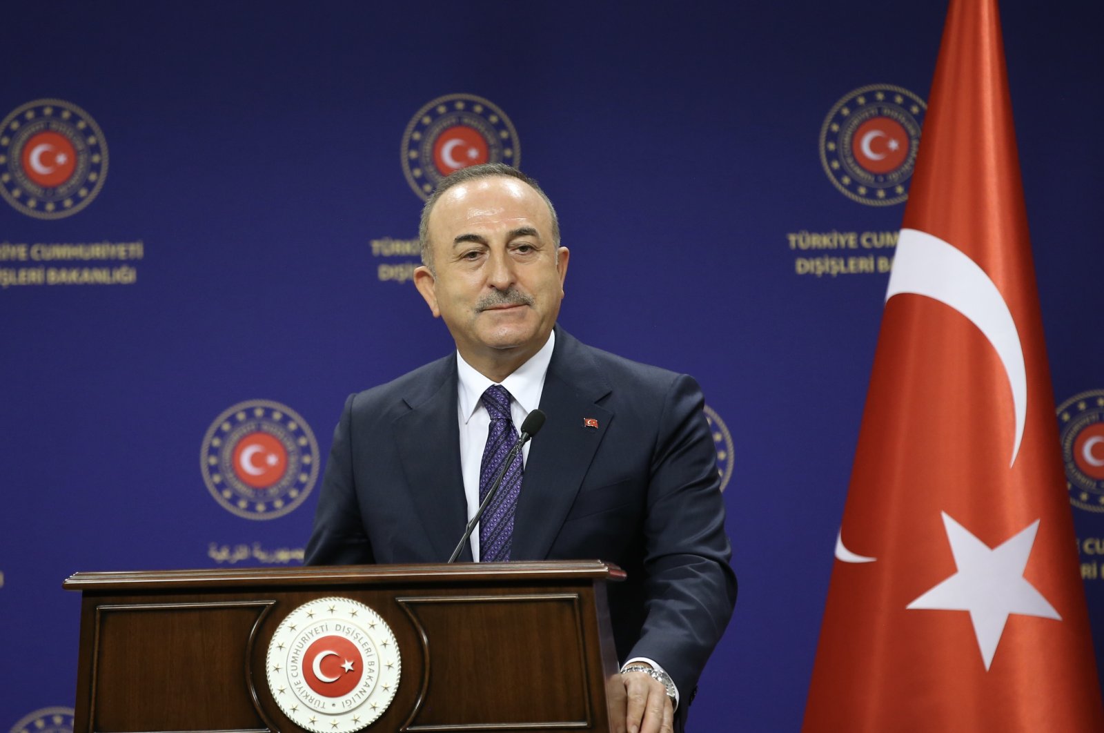 Foreign Minister Mevlüt Çavuşoğlu speaks at a joint news conference with Meliza Haradinaj-Stublla, the minister of foreign affairs and diaspora of Kosovo, Ankara, Turkey, Dec. 28, 2020. (AA Photo)