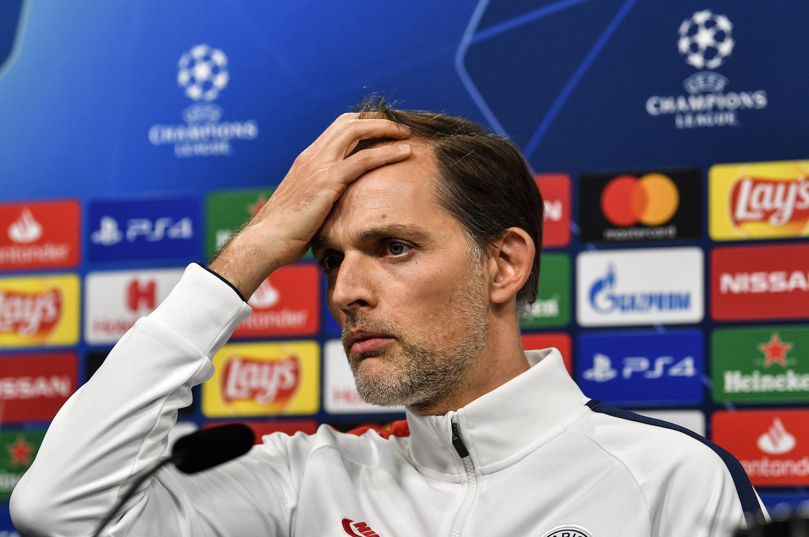 PSG coach Thomas Tuchel listens to the media at a press conference, in Dortmund, Germany, Feb. 17, 2020. (AP PHOTO) 