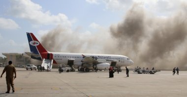 Dust rises after explosions hit Aden International Airport shortly after the arrival of the newly formed Yemeni government in Aden, Yemen, Dec. 30, 2020. (Reuters Photo)