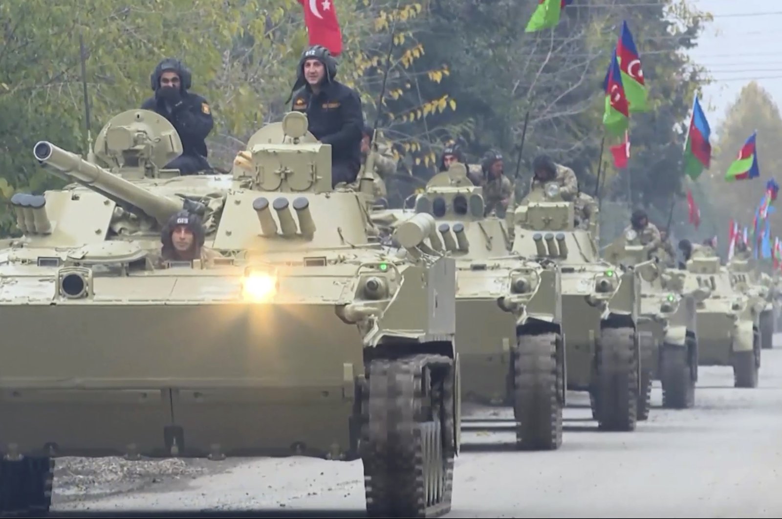Azerbaijani forces move toward Aghdam in the Aghdam region of Azerbaijan, Nov. 20, 2020. (AP Photo)