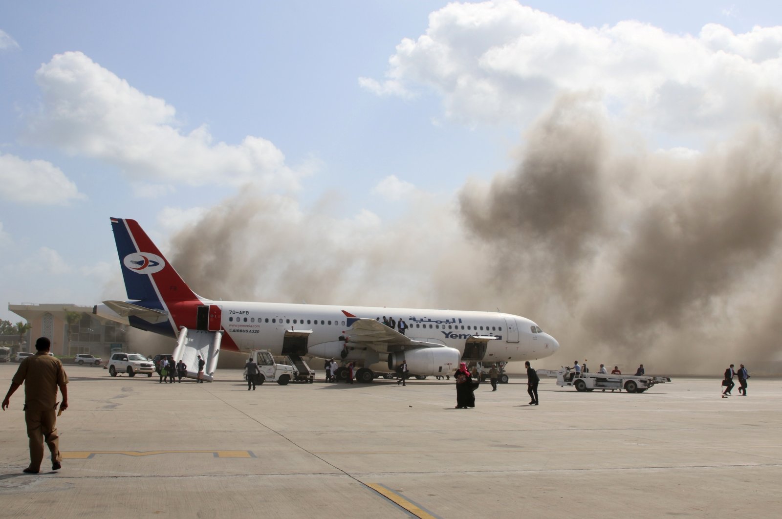 Dust rises after explosions hit Aden International Airport shortly after the arrival of the newly formed Yemeni government in Aden, Yemen, Dec. 30, 2020. (Reuters Photo)