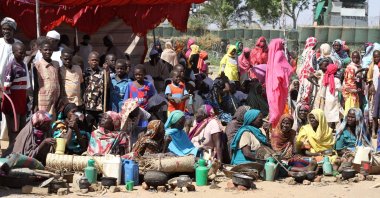 Sudanese internally displaced people stage a sit-in to protest the end of the African Union-United Nations Hybrid Operation in Darfur (UNAMID) mandate, in the Kalma camp in Nyala, the capital of South Darfur, Sudan, Dec. 30, 2020. (AFP Photo)