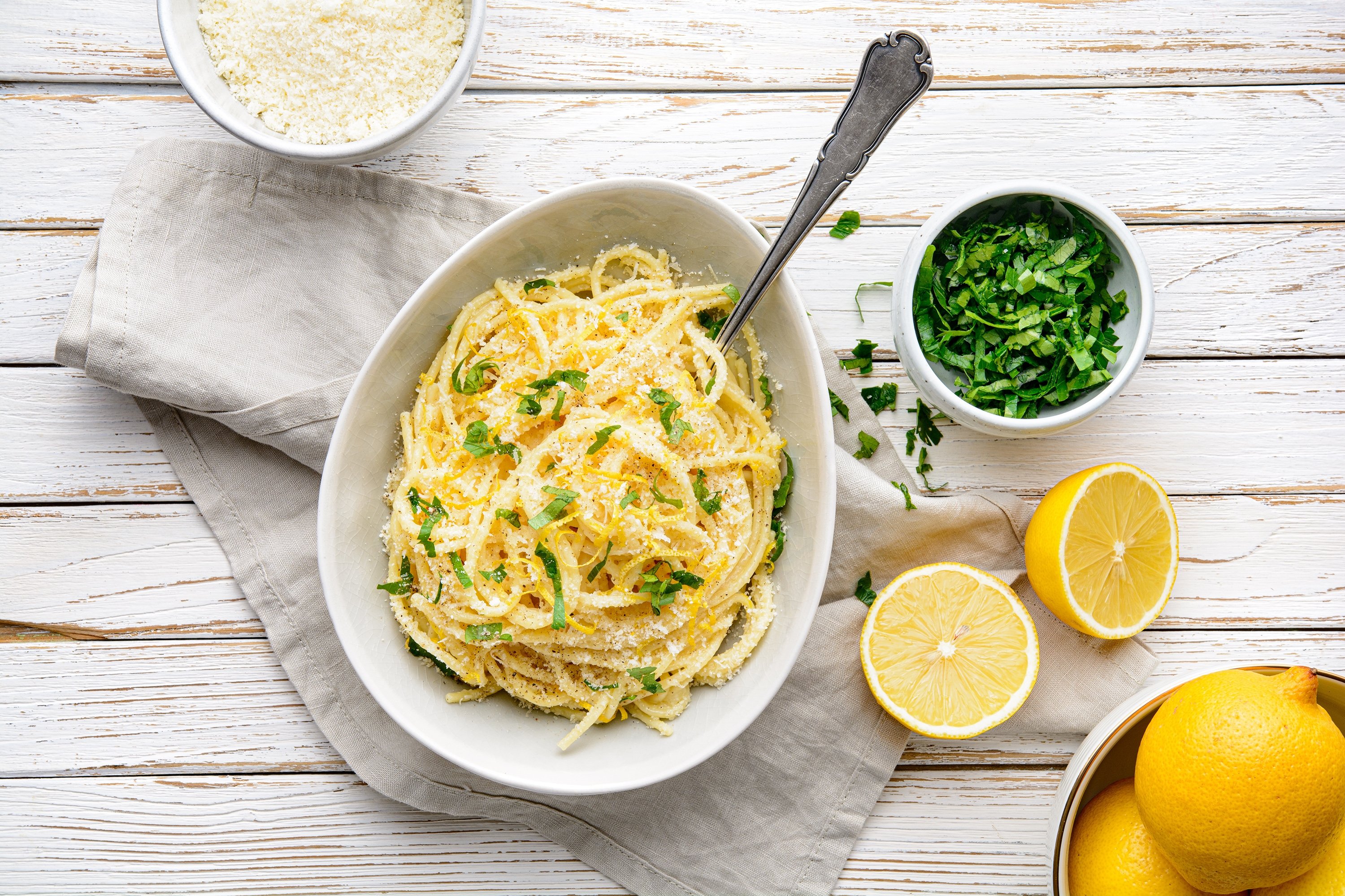 You can add a bit of heavy cream to classic spaghetti al limone to make it thicker and more filling. (Shutterstock Photo)