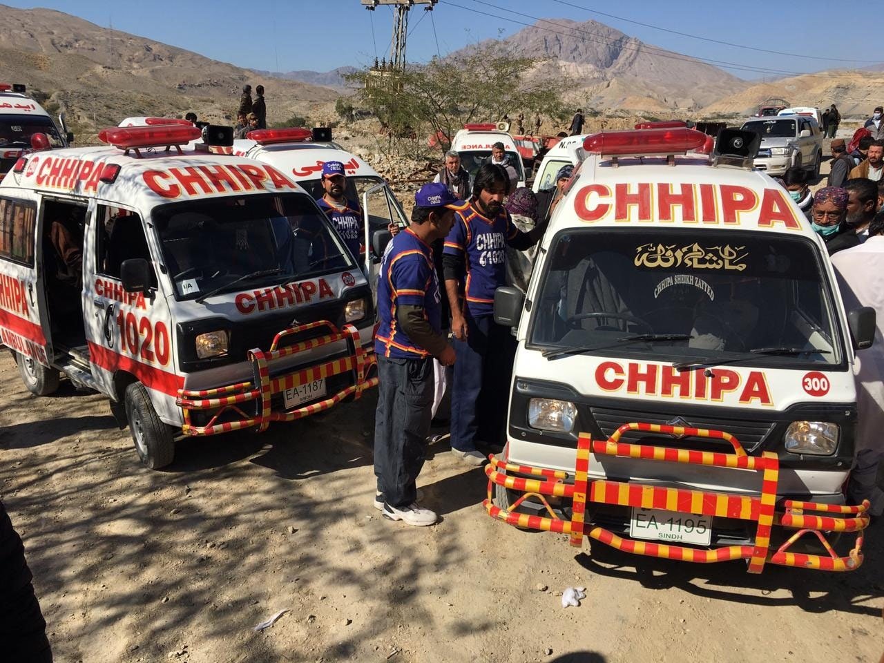 Health workers arrived at the scene of the crime after gunmen killed 11 miners in the mountainous Machh area, in the Balochistan province, on Jan. 3, 2021. (AA Photo)