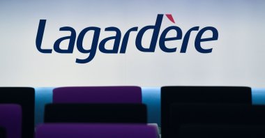 The logo of the French media group Lagardere taken during a press conference to present the group's 2018 results in Paris, March 13, 2019. (AFP Photo)