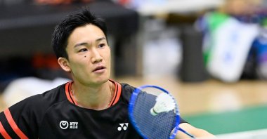 Kento Momota returns a shot during a training session in Tokyo, Japan, June 26, 2020. (AFP PHOTO)