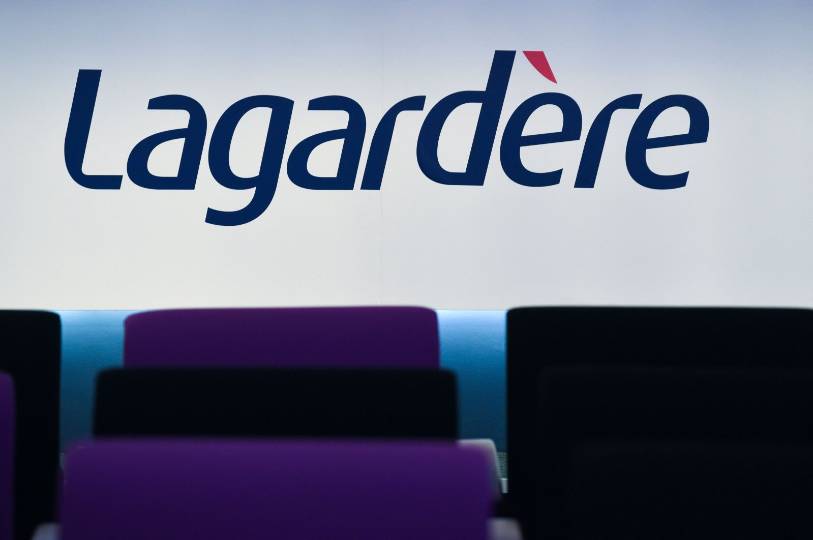 The logo of the French media group Lagardere taken during a press conference to present the group's 2018 results in Paris, March 13, 2019. (AFP Photo)