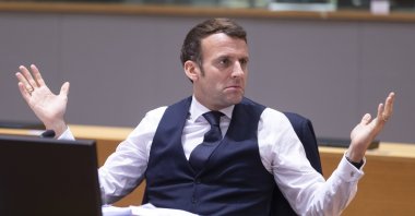 French President Emmanuel Macron gestures during second day of European Council meeting, Dec. 11, 2020. (AA Photo)
