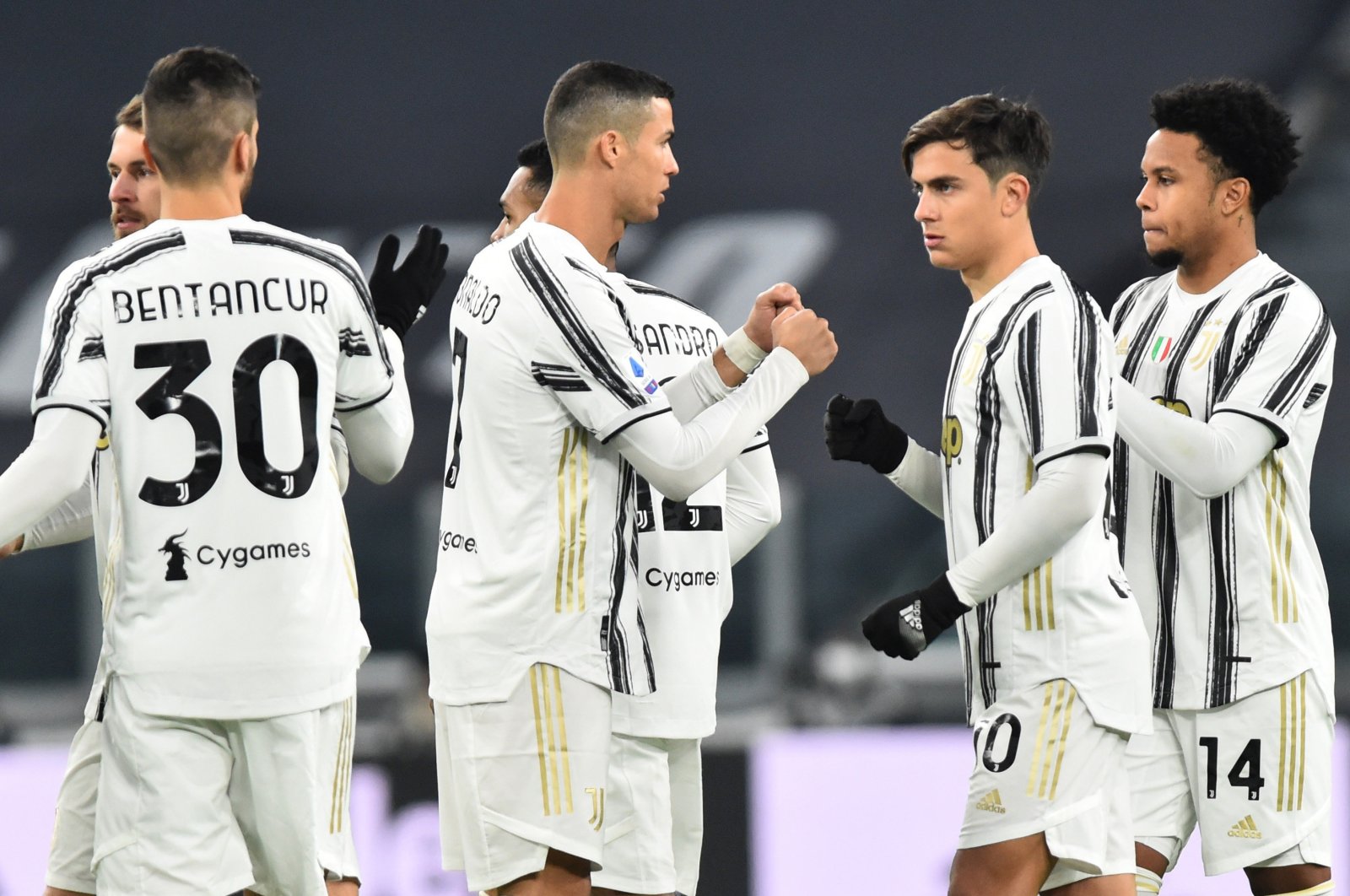 Juventus' Cristiano Ronaldo (L) and Paulo Dybala (R) before a match against Udinese, in Turin, Italy, Jan. 3, 2021. (Reuters Photo)