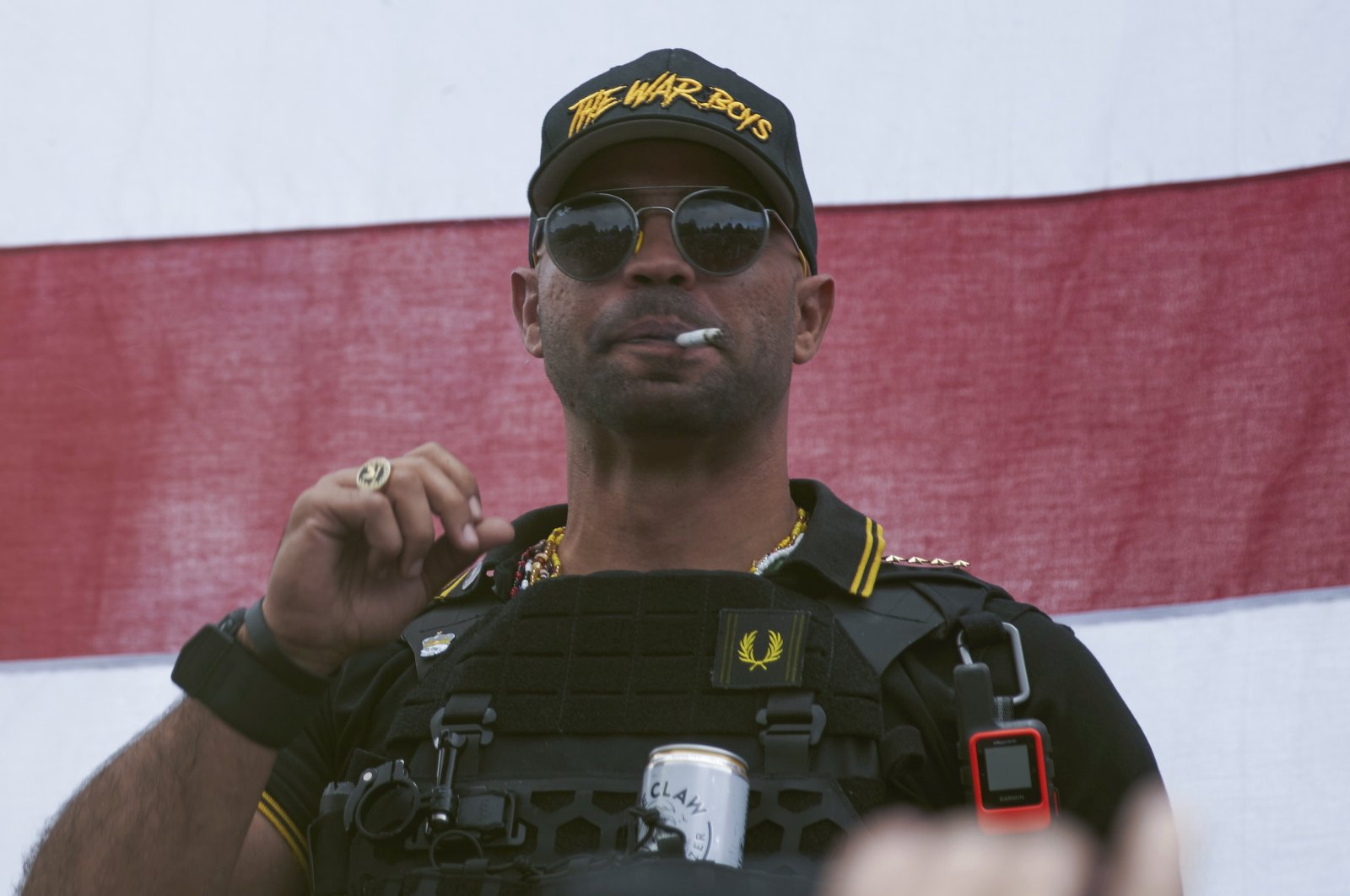 Proud Boys leader Henry "Enrique" Tarrio wears a hat that says "The War Boys" during a rally in Portland, Oregon, Sept. 26, 2020. (AP Photo)