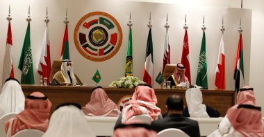 Secretary-General of the Gulf Cooperation Council (GCC) Nayef Falah al-Hajraf and Saudi Arabia's Foreign Minister Prince Faisal bin Farhan Al Saud speak during a joint news conference at the Gulf Cooperation Council's (GCC) 41st Summit in Al-Ula, Saudi Arabia on Jan. 5, 2021. (Reuters Photo)