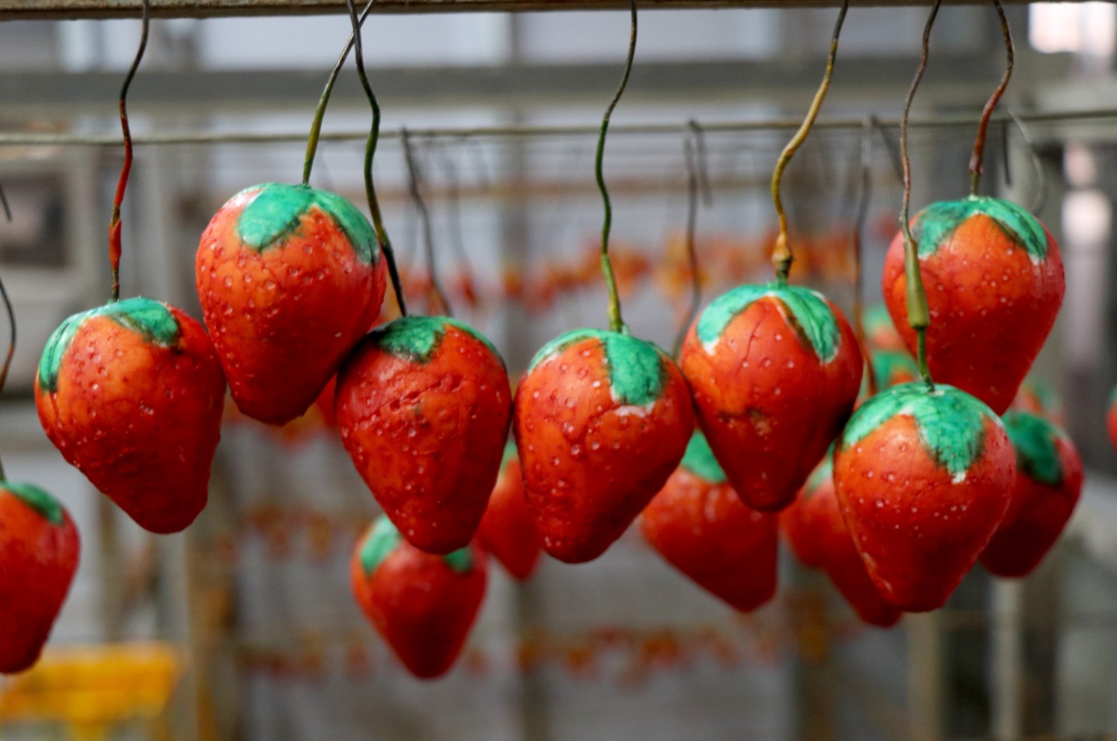 Some fruit-scented soaps shaped like strawberries produced by EDMIS in Edirne, northwestern Turkey, Jan. 6, 2021. (DHA Photo)