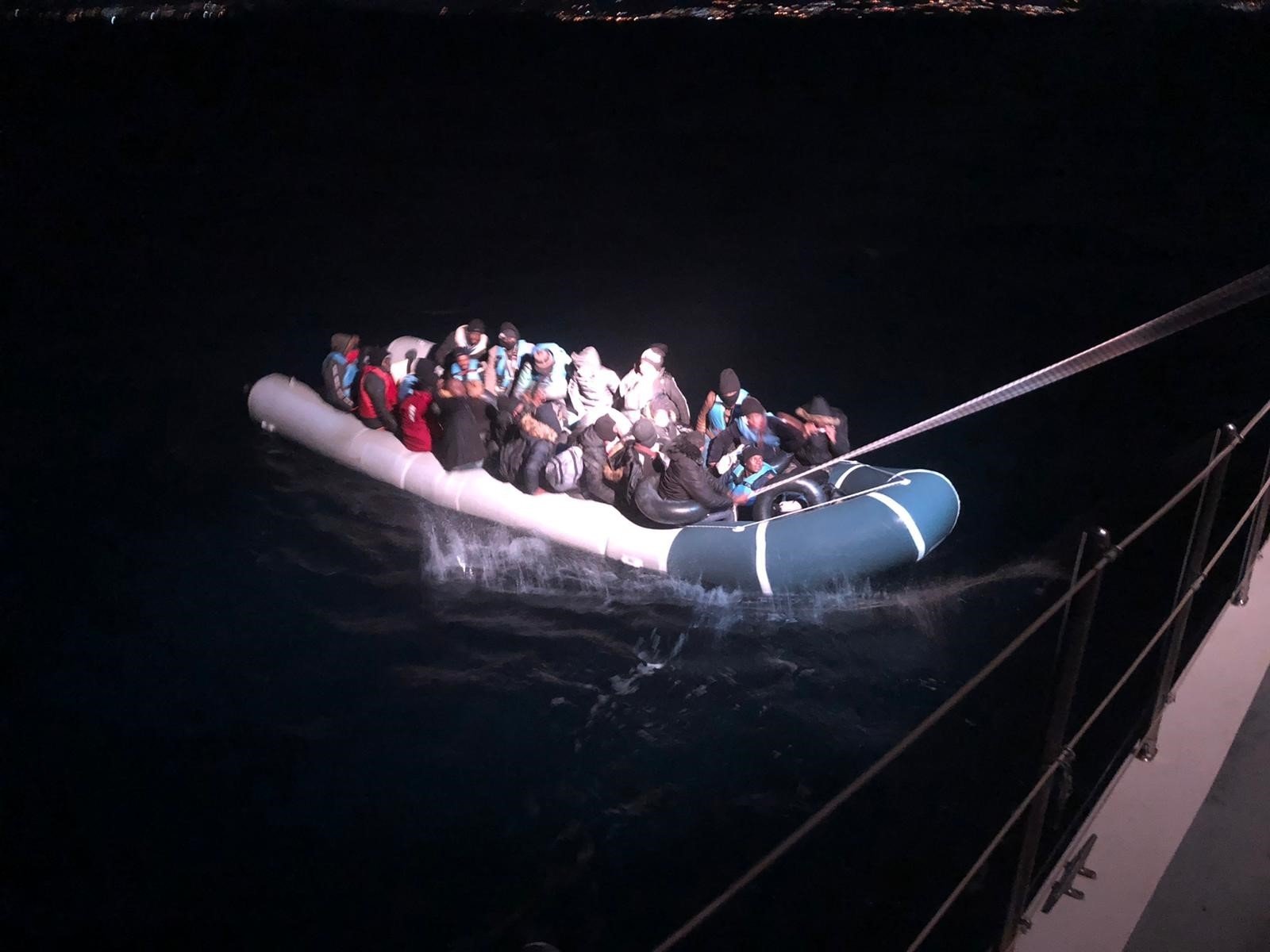 Thirty-four irregular migrants were rescued by the Turkish coast guard near the southwestern Muğla province, Turkey, Jan. 5, 2021. (IHA Photo)