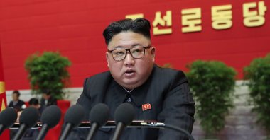 North Korean leader Kim Jong Un speaks during the third day of the 8th Congress of the Workers' Party of Korea (WPK) in Pyongyang, North Korea, taken on Jan. 7, 2021, and released from North Korea's official Korean Central News Agency (KCNA) on Jan. 8, 2021. (KCNA via KNS / AFP Photo)