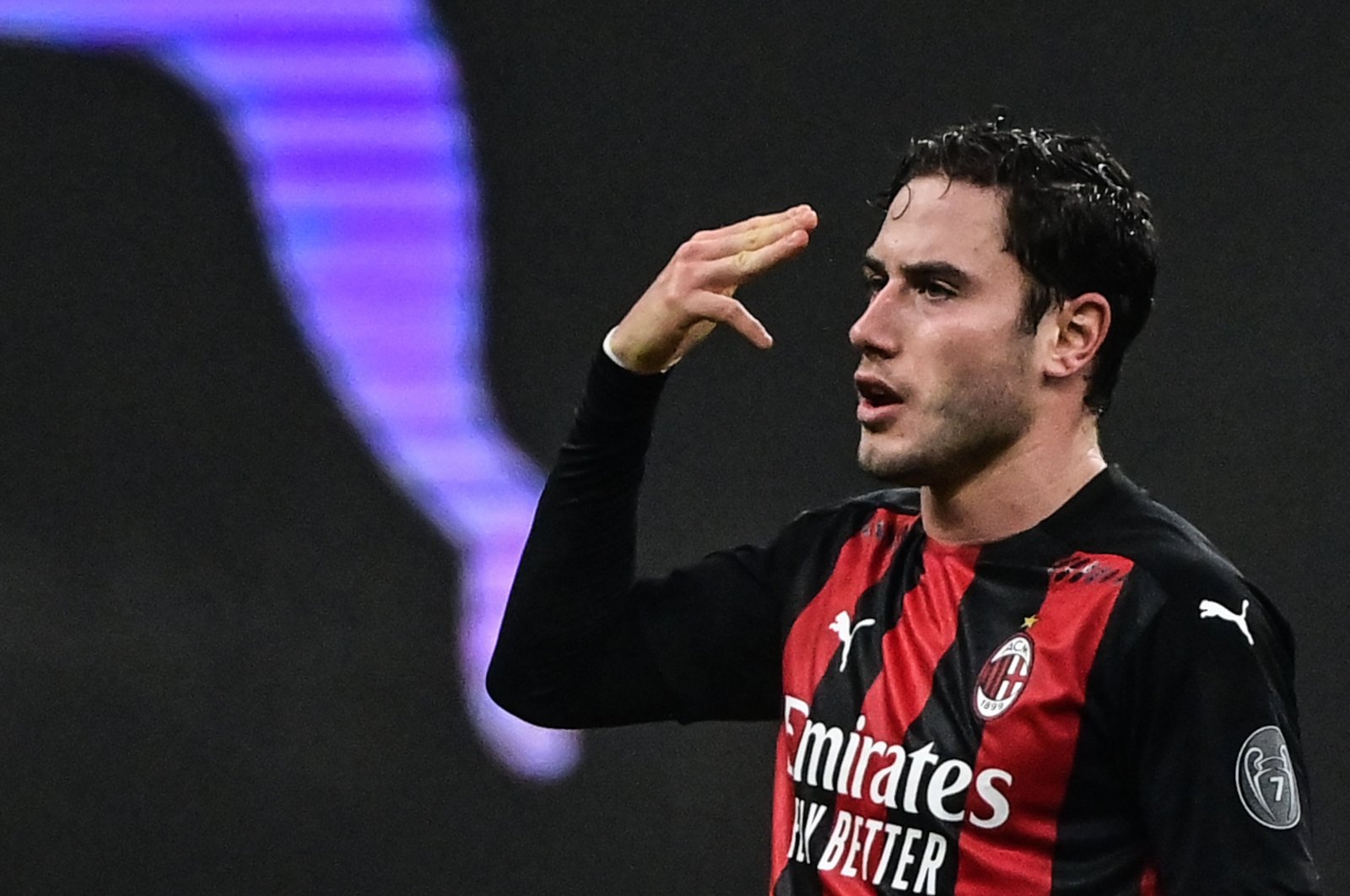 AC Milan's Davide Calabria celebrates a goal during a Serie A match against Juventus at the Giuseppe Meazza stadium, in Milan, Italy, Jan. 6, 2021. (AFP Photo)