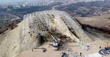 The roof covering over the Göztepe Tumulus is seen in Karabük, northern Turkey, Jan. 9, 2020. (AA Photo)