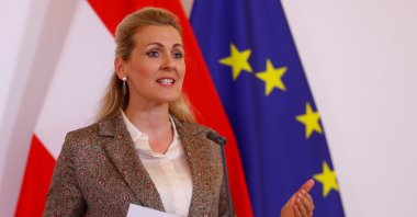 Austrian Family Minister Christine Aschbacher talks to the media during the coronavirus disease (COVID-19) outbreak in Vienna, Austria, June 15, 2020. (Reuters Photo)
