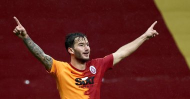 Galatasaray's Oğulcan Çağlayan reacts after scoring a goal during a Süper Lig match against Gençlerbirliği at the Türk Telekom Arena stadium, in Istanbul, Turkey, Jan. 9, 2021. (AA Photo)

